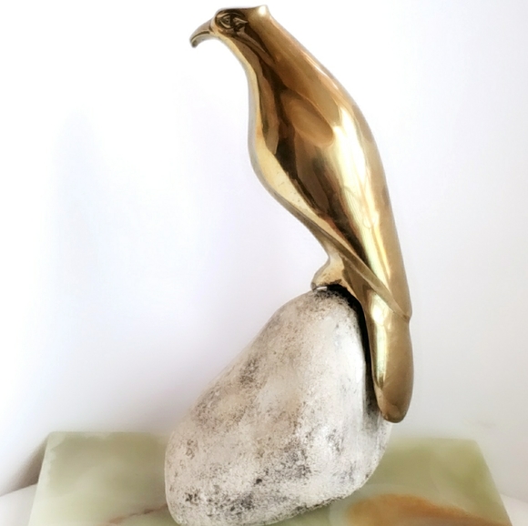 COPY - Sarreid Ltd Solid Brass Falcon On Rock Sculpture - Picture 3 of 8